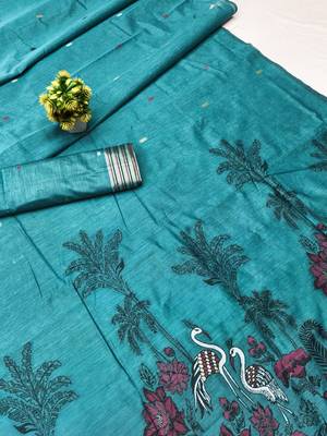 Rama linen jacuard bird motif work bird saree with unstitched blouse piece 7