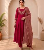 Rani Pink Color Sequins and   Hand Work Cotton Salwar Suit 
