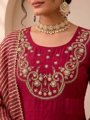 Rani Pink Color Sequins and   Hand Work Cotton Salwar Suit  2