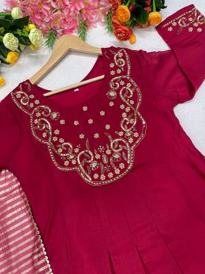 Rani Pink Color Sequins and   Hand Work Cotton Salwar Suit  4