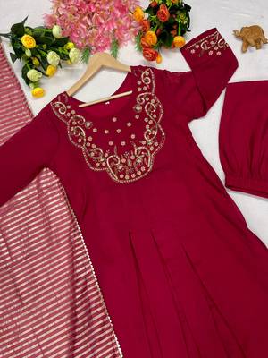 Rani Pink Color Sequins and   Hand Work Cotton Salwar Suit  5