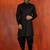 Black jacquard blend closed indo western sherwani and dhoti set for men with embroidered