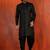 Black jacquard blend closed indo western sherwani and dhoti set for men with embroidered