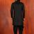 Black jacquard blend closed indo western sherwani and dhoti set for men with embroidered