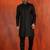 Black jacquard blend closed indo western and pyjama set for men with printed design