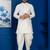White silk blend kurta dhoti set for men with embroidered work