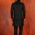 Black jacquard blend closed indo western and pyjama set for men with printed design