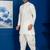 White silk blend kurta dhoti set for men with embroidered work