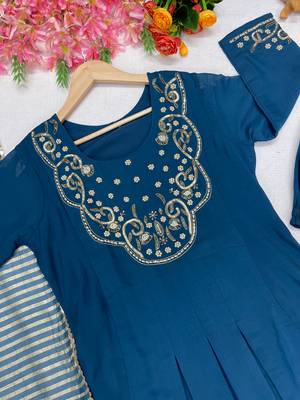 Teal Color Sequins and   Hand Work Cotton Salwar Suit  3