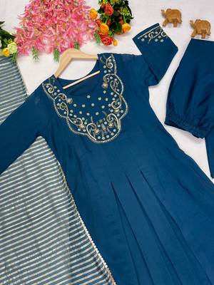 Teal Color Sequins and   Hand Work Cotton Salwar Suit  4