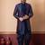 nevy blue sherwani silk blend blue kurta dhoti set for men with embroidered work