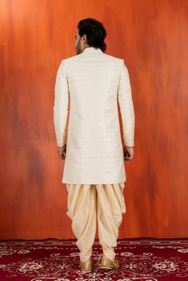 White blend closed sherwani indo western and dhoti set for men with embroidered work 4