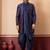navy blue open sherwani silk blend navy blue kurta dhoti set for men with embroidered work