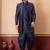 navy blue open sherwani silk blend navy blue kurta dhoti set for men with embroidered work