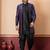 navy blue open sherwani silk blend black kurta dhoti set for men with embroidered work