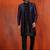 Black jacquard blend indo western nevy blue open sherwani and black pyjama set for men with embroidered work