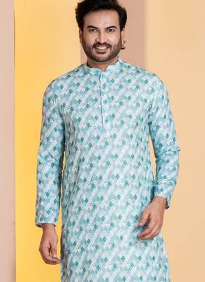 sky silk blend kurta for men with printed work 1