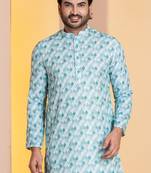 sky silk blend kurta for men with printed work