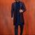 navy blue jacquard blend indo western navy blue open sherwani and pyjama set for men with embroidered work