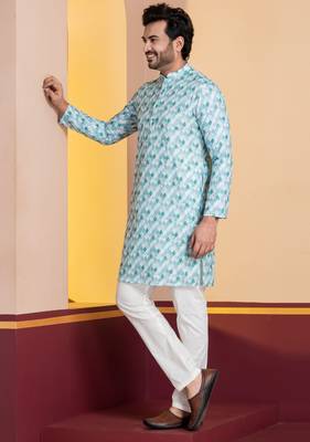 sky silk blend kurta for men with printed work 3
