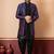 Black jacquard blend indo western navy blue open sherwani and black dhoti set for men with embroidered work