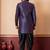 navy blue open sherwani silk blend black kurta dhoti set for men with embroidered work