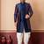 navy blue jacquard blend indo western navy blue open sherwani and creem dhoti set for men with embroidered work