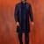 navy blue jacquard blend indo western navy blue open sherwani and pyjama set for men with embroidered work
