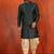 Green jacquard blend closed indo western and dhoti set for men with embroidered work