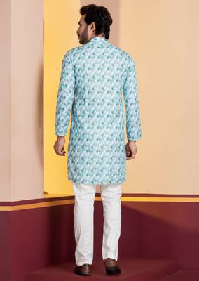 sky silk blend kurta for men with printed work 4