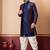 navy blue jacquard blend indo western navy blue open sherwani and creem dhoti set for men with embroidered work