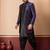 Black jacquard blend indo western navy blue open sherwani and black dhoti set for men with embroidered work