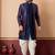 navy blue jacquard blend indo western navy blue open sherwani and creem dhoti set for men with embroidered work