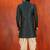 Green jacquard blend closed indo western and dhoti set for men with embroidered work