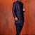 navy blue jacquard blend indo western navy blue open sherwani and pyjama set for men with embroidered work