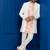 White jacquard blend indo western open sherwani and pink kurta white pyjama set for men with embroidered work