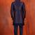 navy blue jacquard blend indo western navy blue open sherwani and pyjama set for men with embroidered work