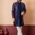 Nevy blue jacquard blend indo western nevy blue open sherwani and creem pyjama set for men with embroidered work