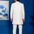 White jacquard blend indo western open sherwani and pink kurta white pyjama set for men with embroidered work