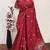 Red linen jacuard animal motif work saree with unstitched blouse piece