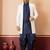 White blend indo western open sherwani and navy blue kurta dhoti set for men with embroidered work