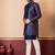 Nevy blue jacquard blend indo western nevy blue open sherwani and creem pyjama set for men with embroidered work