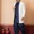 White blend indo western open sherwani and navy blue kurta dhoti set for men with embroidered work