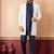 White blend indo western open sherwani and navy blue kurta pyjama set for men with embroidered work