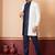 White blend indo western open sherwani and navy blue kurta pyjama set for men with embroidered work