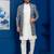 White jacquard silk blend green and open sherwani pyjama set for men with embroidered work