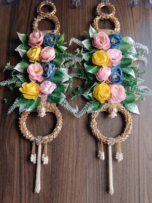 floral double ring door hanging decorative wall hanging handmade home festive decor (pack of 2) 1