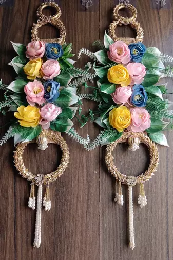 floral double ring door hanging decorative wall hanging handmade home festive decor (pack of 2)