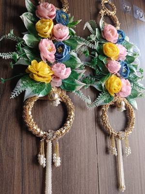 floral double ring door hanging decorative wall hanging handmade home festive decor (pack of 2) 2