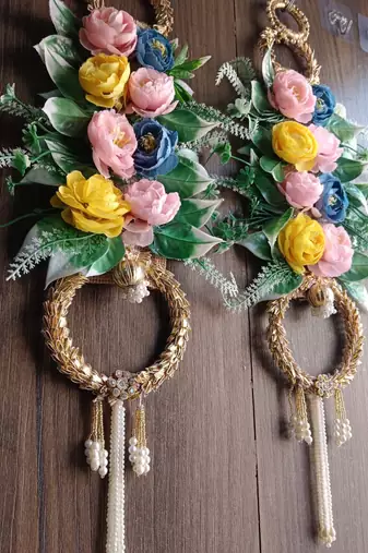 floral double ring door hanging decorative wall hanging handmade home festive decor (pack of 2)